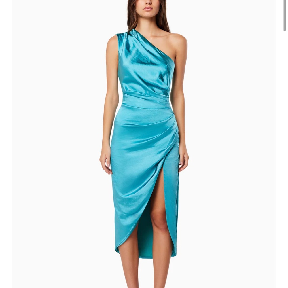NWT Elliatt Cassini One-Shoulder Midi Dress in Aquamarine‎ Size XS